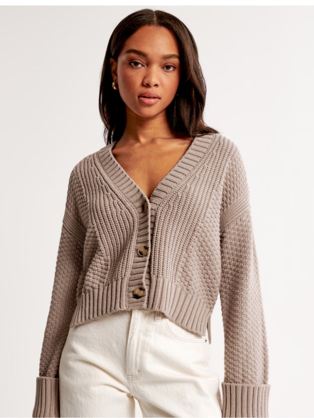 Abercrombie & Fitch taupe / light brown chunky knit cardigan